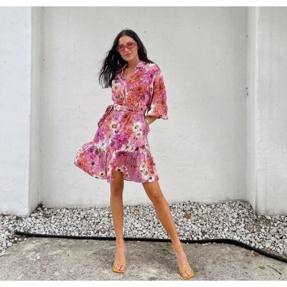 Rachel Parcell Belted Floral Long Sleeve Tiered Shirtdress Botanical Floral 4 - Picture 3 of 16